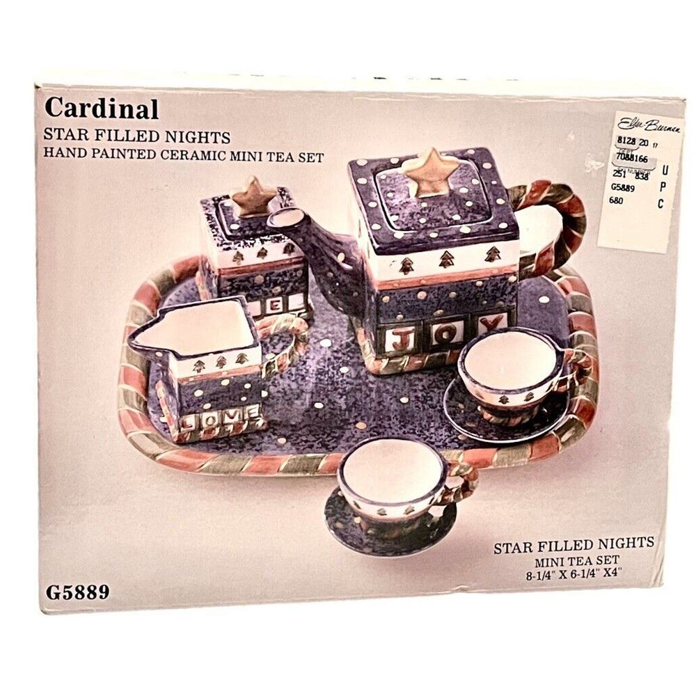 Cardinal Mini Christmas Tea Set Star Filled Nights 10pc Ceramic Joy Love Box New